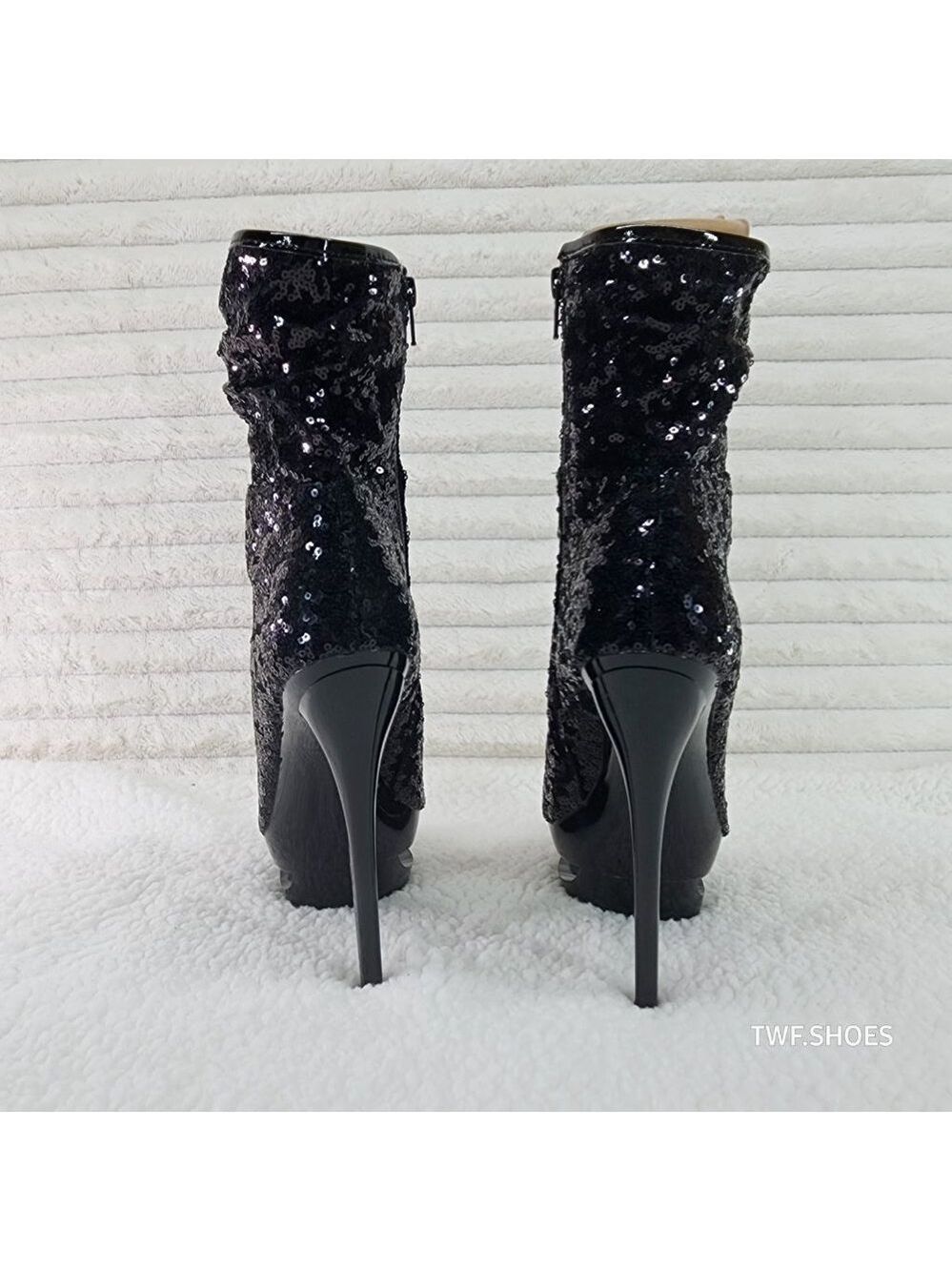 Pleaser Sexy Black Sequin High Heel Slouch Ankle Boots Blondie 1009 - Picture 6 of 8